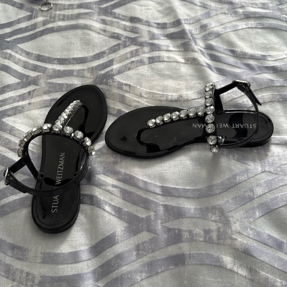 NEVER WORN STUART WEITZMAN BLACK JELLY FLATS WITH RHINESTONES